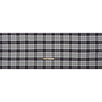 Cotton Oxford Shirting - Black, White and Red Plaid - Deadstock