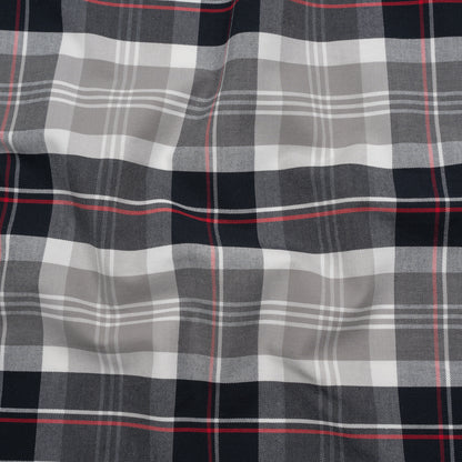 Cotton Oxford Shirting - Black, White and Red Plaid - Deadstock