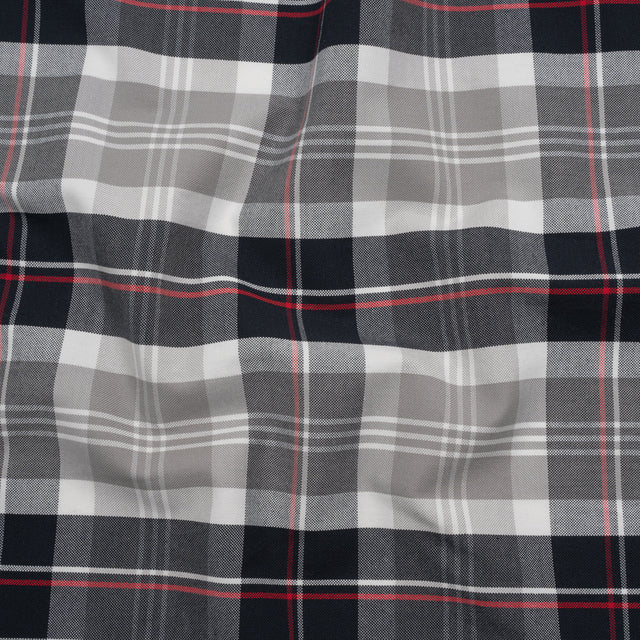 Cotton Oxford Shirting - Black, White and Red Plaid - Deadstock