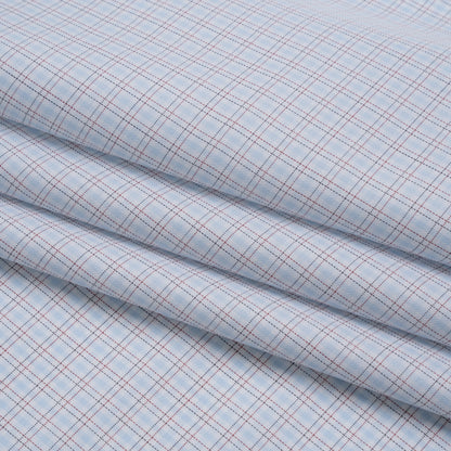 Cotton Twill Shirting - Light Blue, White and Black Tattersall Check-Like Plaid - Deadstock
