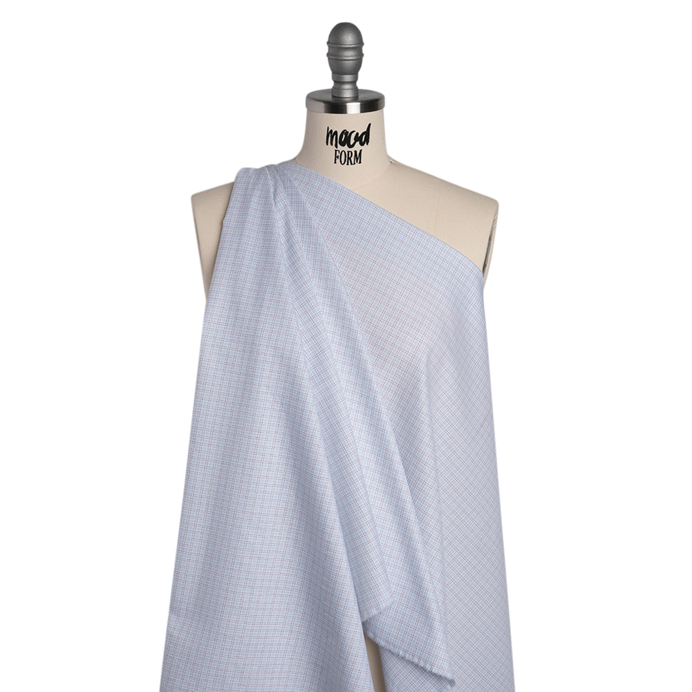 Cotton Twill Shirting - Light Blue, White and Black Tattersall Check-Like Plaid - Deadstock - Drape