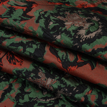 Polyester Brocade - Red, Green and Black Rose Garden - Deadstock