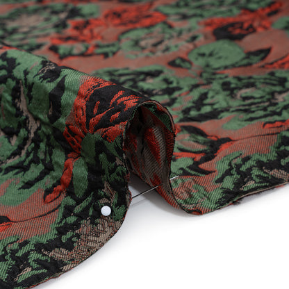 Polyester Brocade - Red, Green and Black Rose Garden - Deadstock