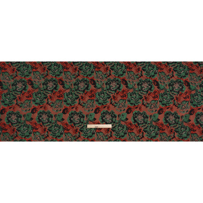 Polyester Brocade - Red, Green and Black Rose Garden - Deadstock