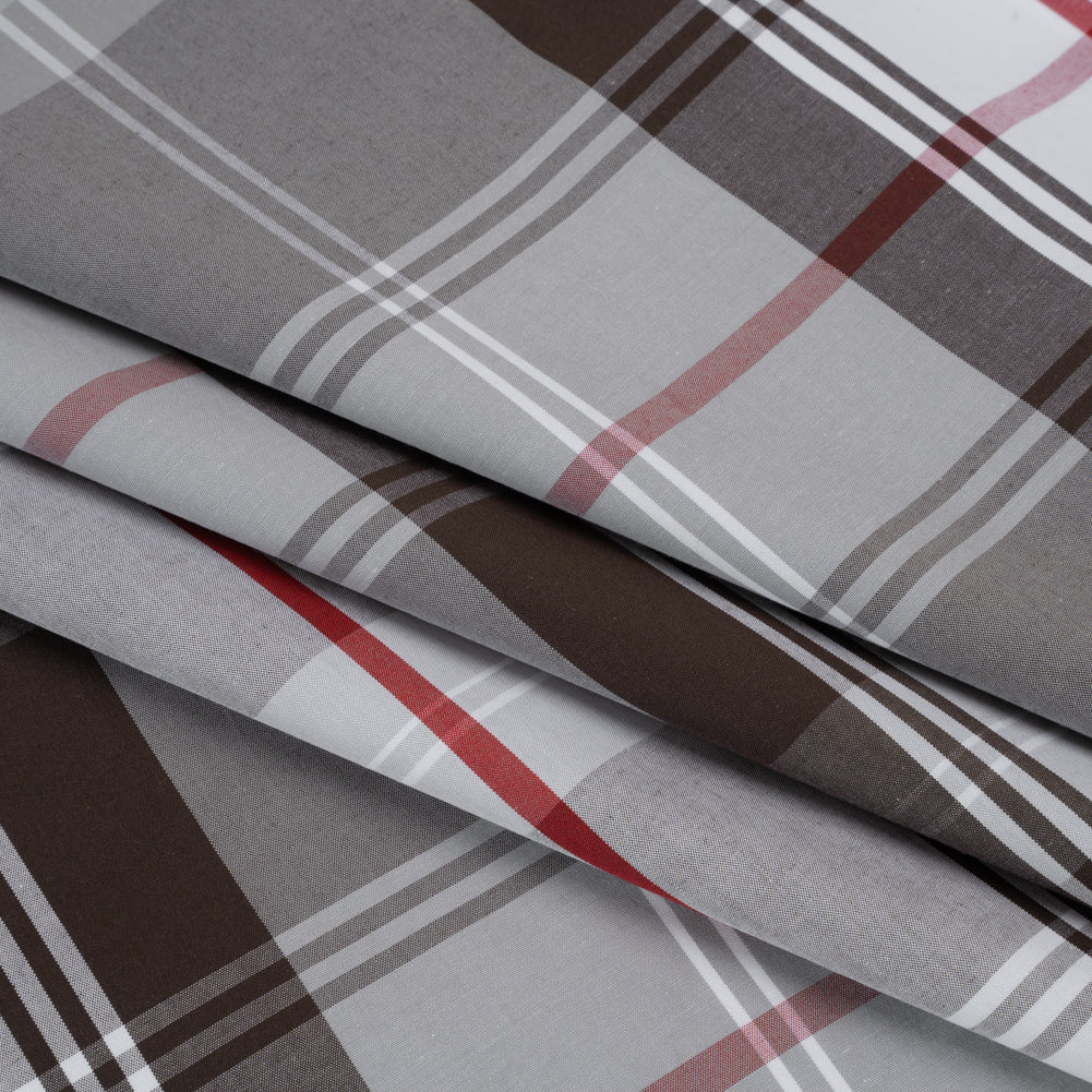 Cotton Shirting - Brown, Red and White Plaid - Deadstock - Folded