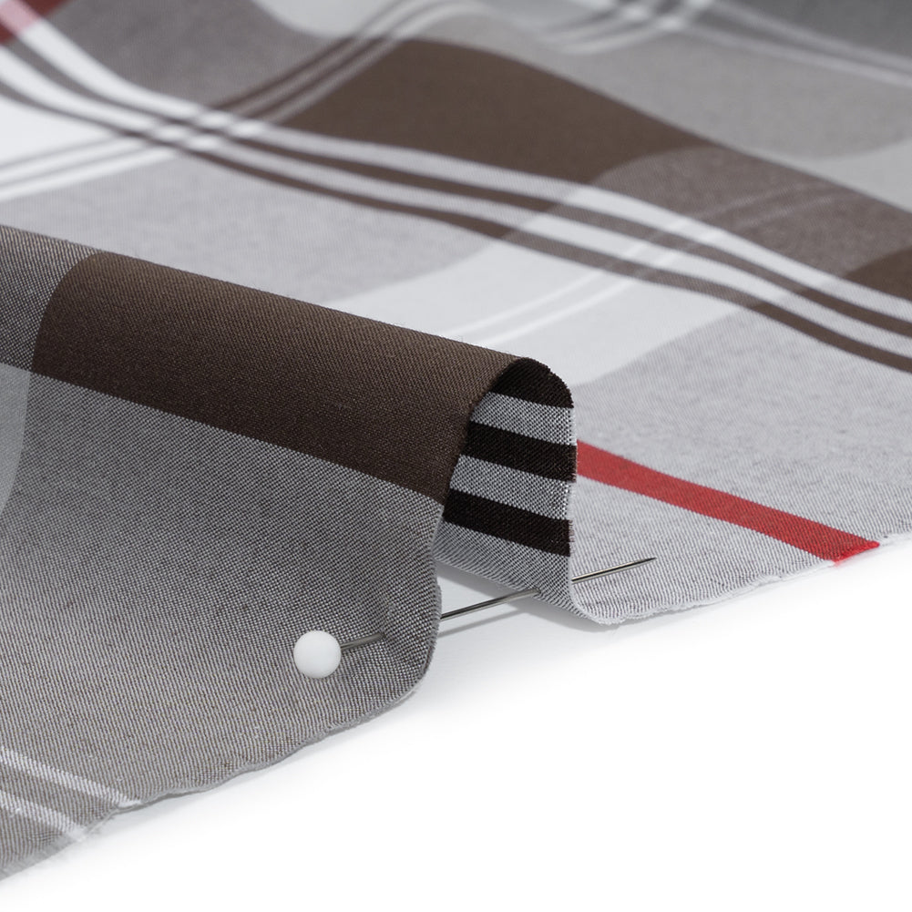 Cotton Shirting - Brown, Red and White Plaid - Deadstock - Detail