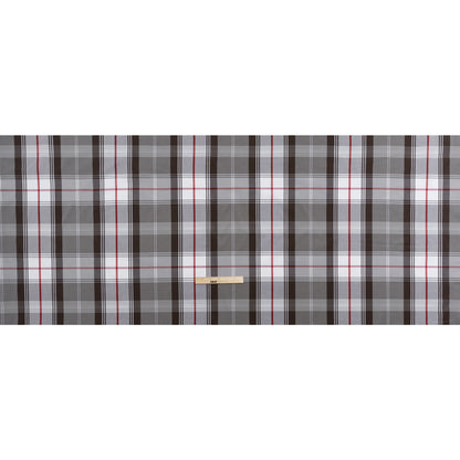 Cotton Shirting - Brown, Red and White Plaid - Deadstock
