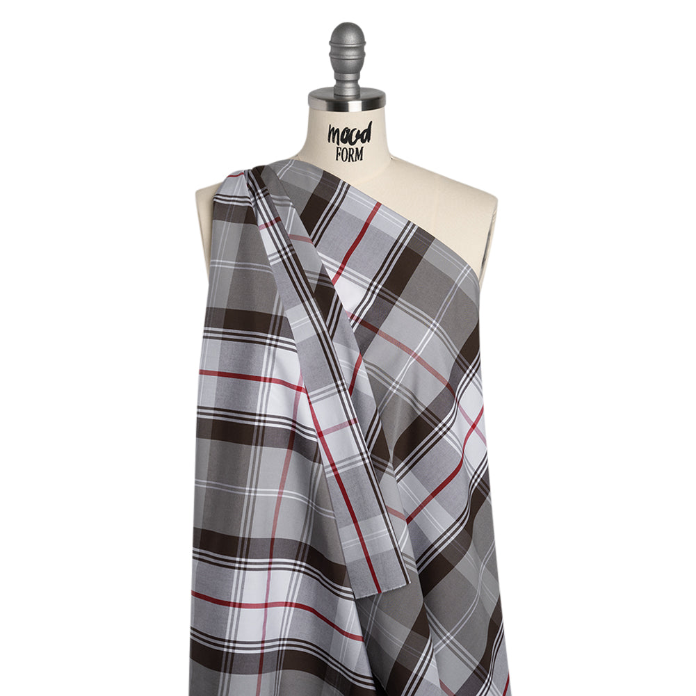 Cotton Shirting - Brown, Red and White Plaid - Deadstock - Drape