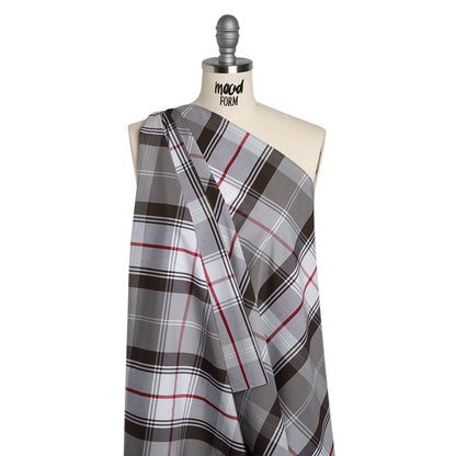 Cotton Shirting - Brown, Red and White Plaid - Deadstock