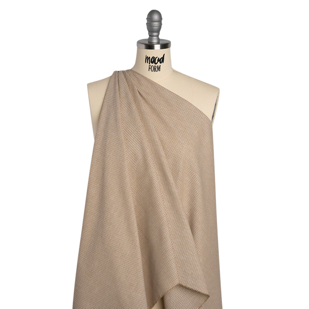 Cotton Top-Weight Woven - Cream and Tan Candy Stripes - Deadstock