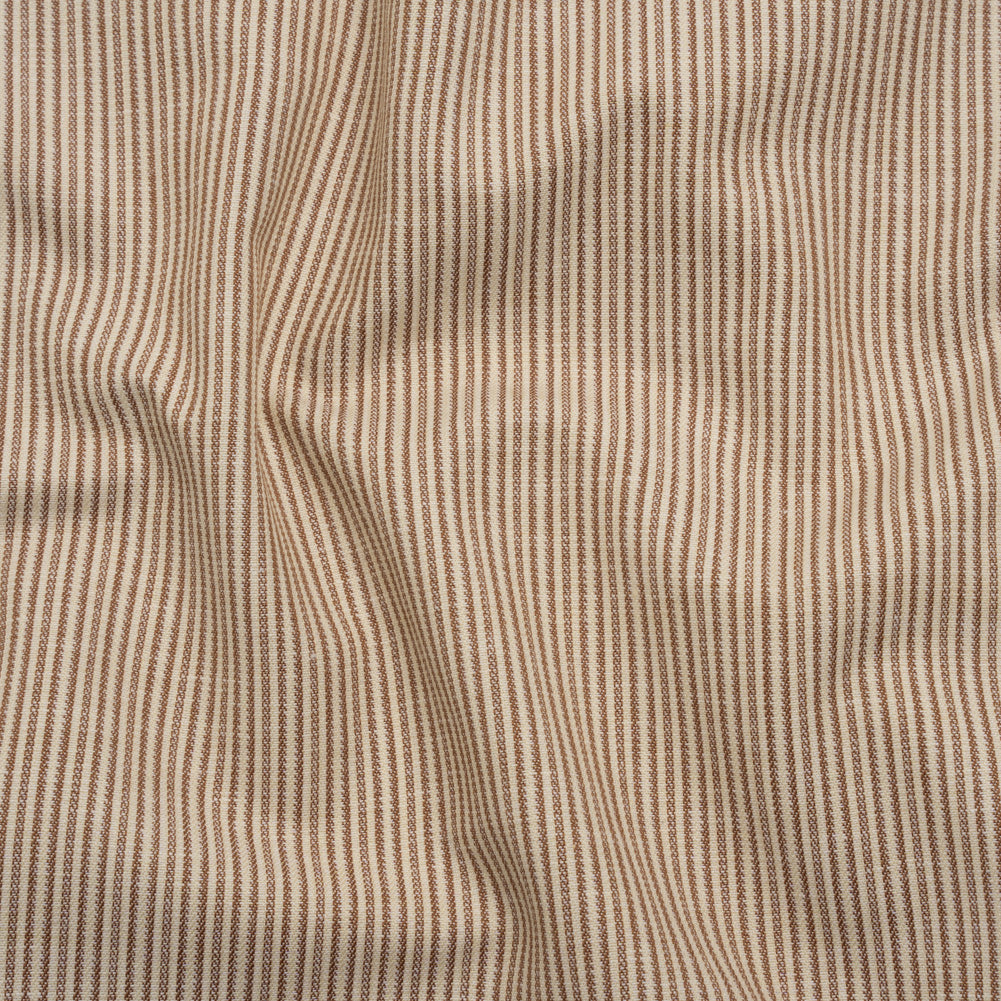 Cotton Top-Weight Woven - Cream and Tan Candy Stripes - Deadstock