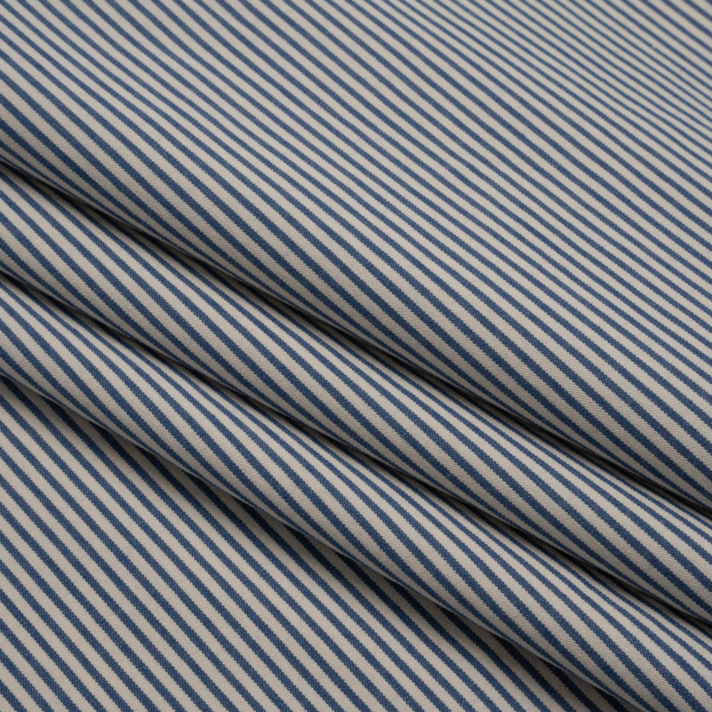 Cotton Woven - Off White and Blue Candy Stripes - Deadstock
