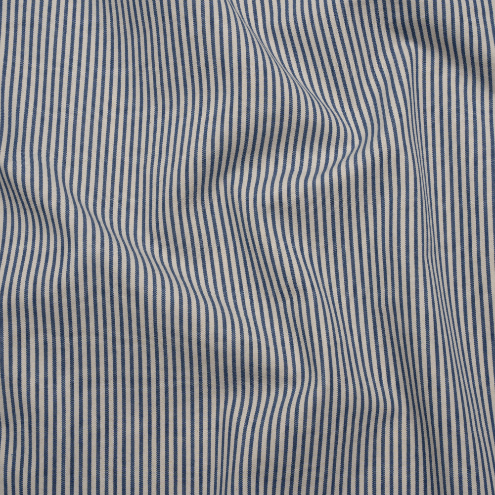 Cotton Woven - Off White and Blue Candy Stripes - Deadstock