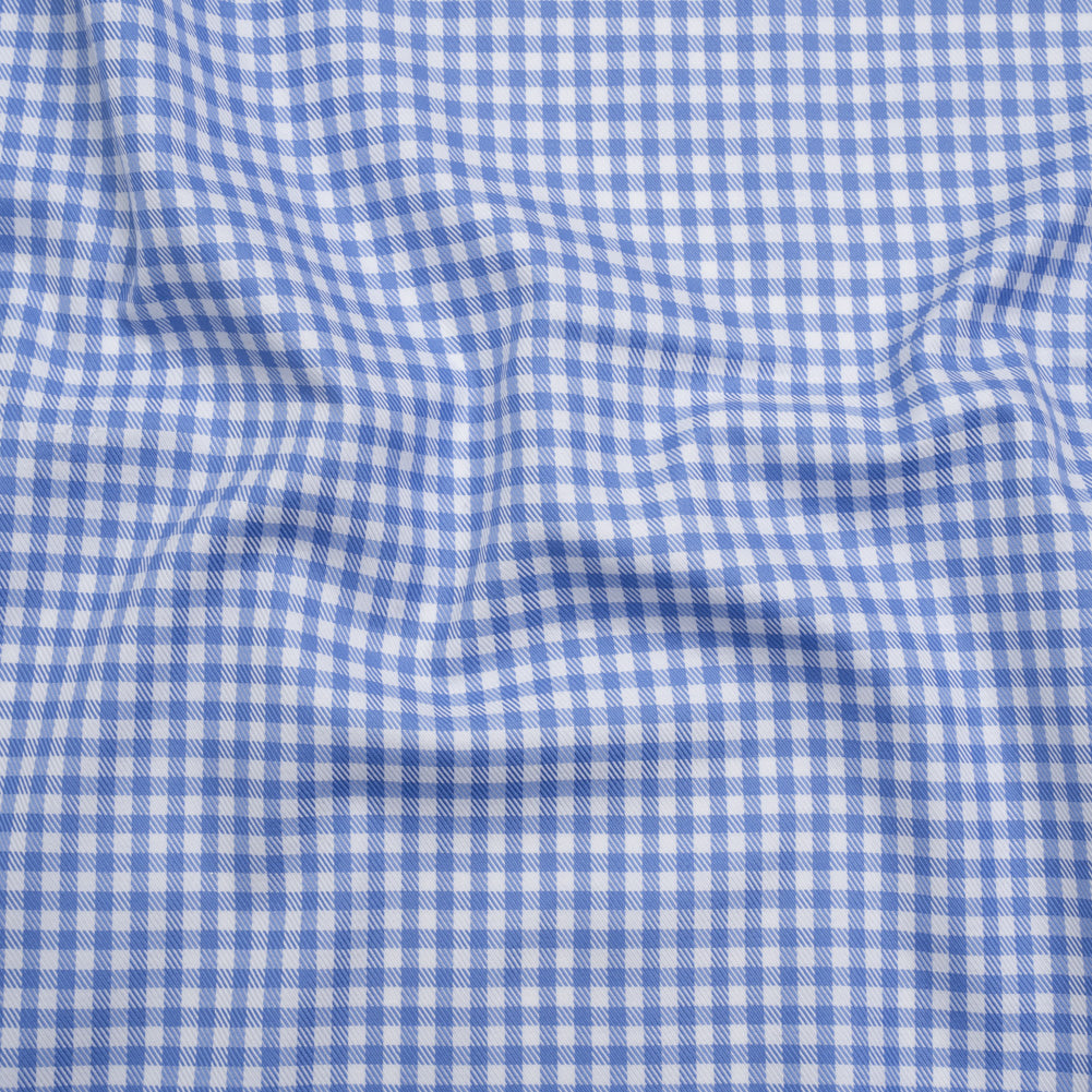Cotton Twill Shirting - Country Blue and White Gingham Check - Deadstock