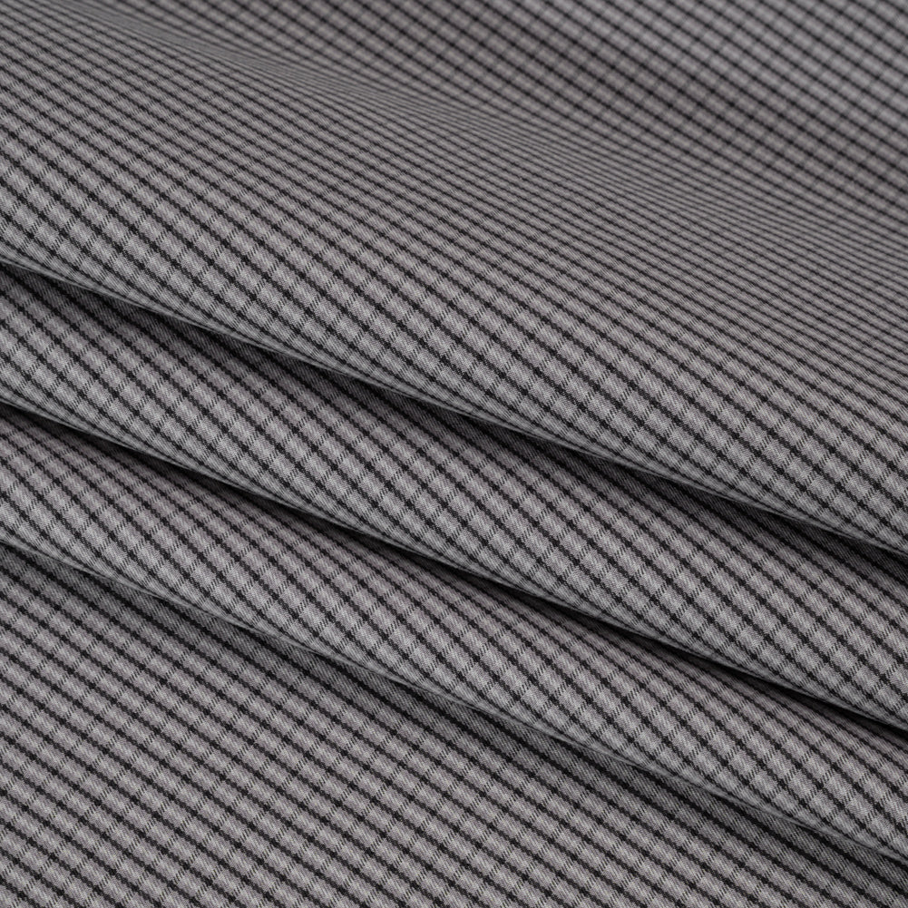 Cotton Twill - Gray, Black and White Striped Checks - Deadstock - Folded