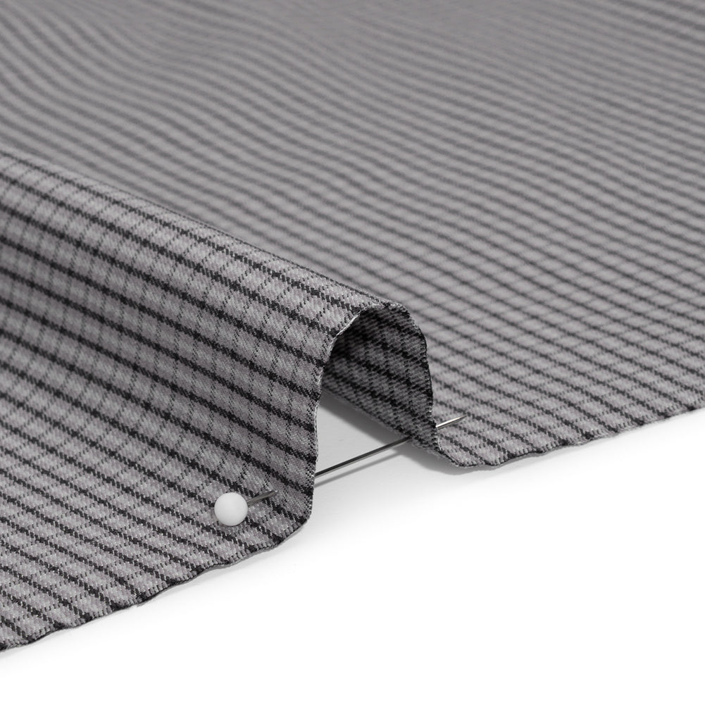 Cotton Twill - Gray, Black and White Striped Checks - Deadstock - Detail