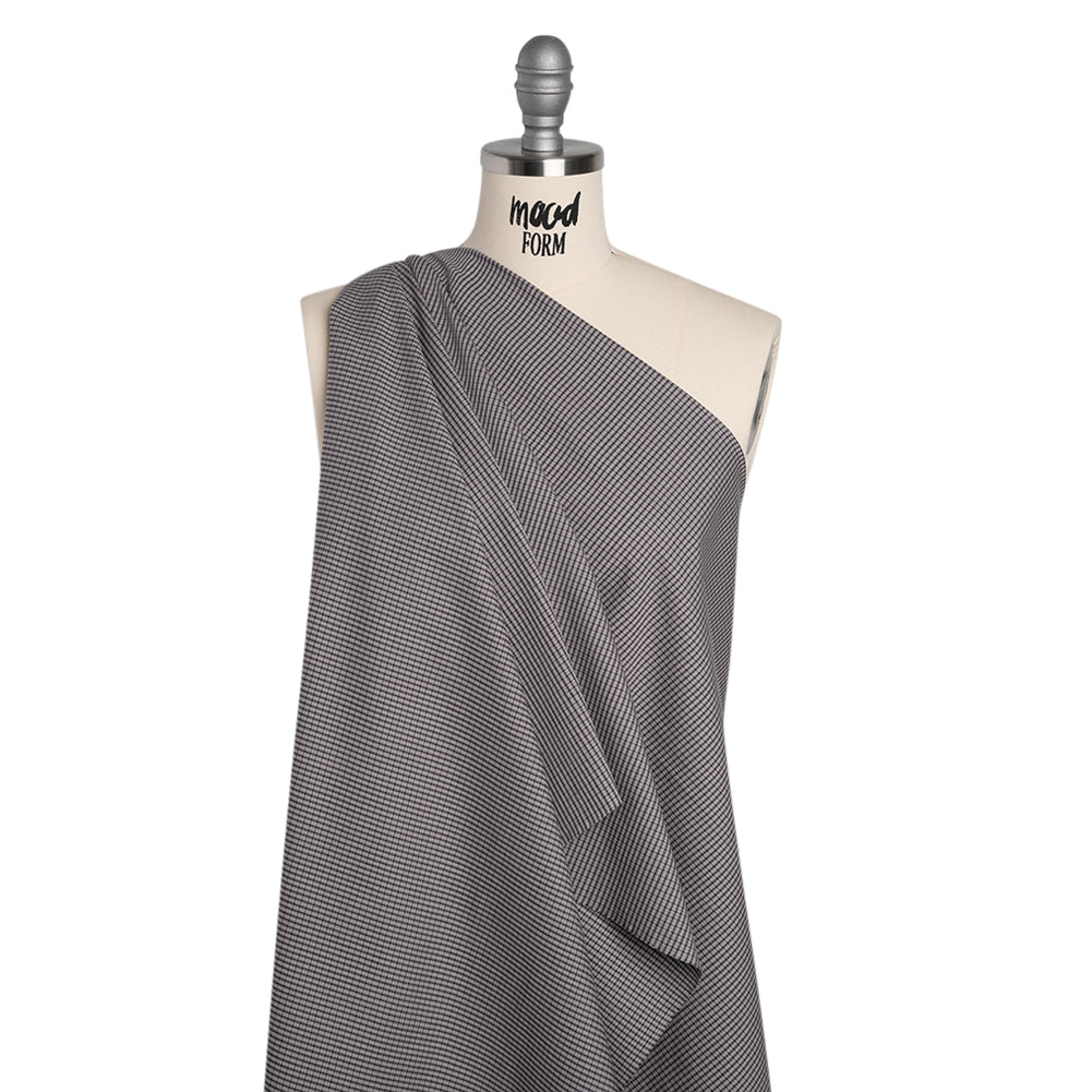 Cotton Twill - Gray, Black and White Striped Checks - Deadstock - Drape