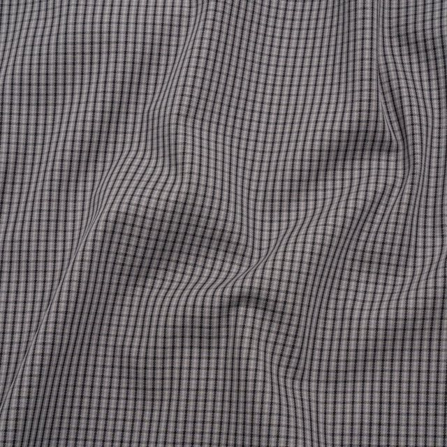 Cotton Twill - Gray, Black and White Striped Checks - Deadstock
