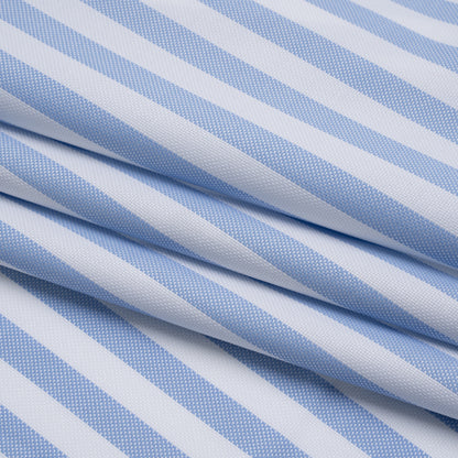Cotton Basketweave Shirting - Baby Blue and White Bengal Stripes - Deadstock