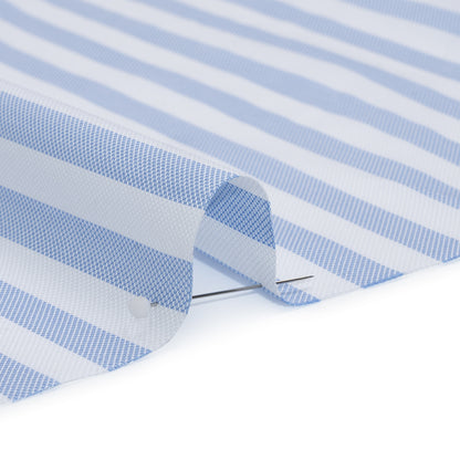 Cotton Basketweave Shirting - Baby Blue and White Bengal Stripes - Deadstock