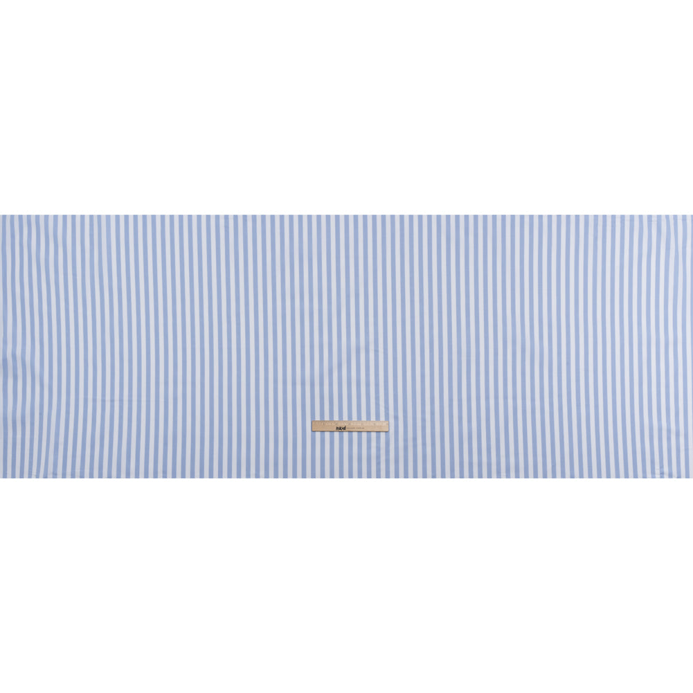 Cotton Basketweave Shirting - Baby Blue and White Bengal Stripes - Deadstock