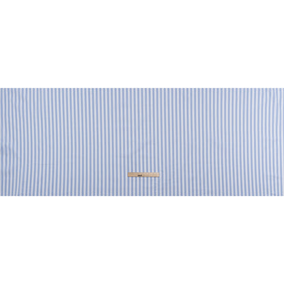 Cotton Basketweave Shirting - Baby Blue and White Bengal Stripes - Deadstock