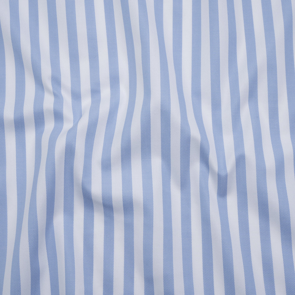 Cotton Basketweave Shirting - Baby Blue and White Bengal Stripes - Deadstock
