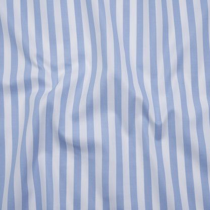 Cotton Basketweave Shirting - Baby Blue and White Bengal Stripes - Deadstock