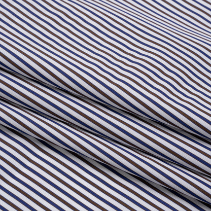 Cotton Shirting - Blue, Brown and White Stripes - Designer Deadstock