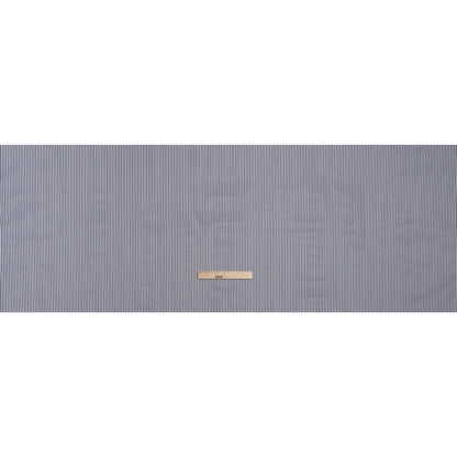 Cotton Shirting - Blue, Brown and White Stripes - Designer Deadstock