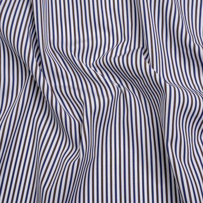 Cotton Shirting - Blue, Brown and White Stripes - Designer Deadstock
