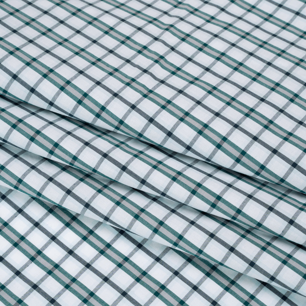 Cotton Shirting - Green, Black and White Plaid - Deadstock - Folded