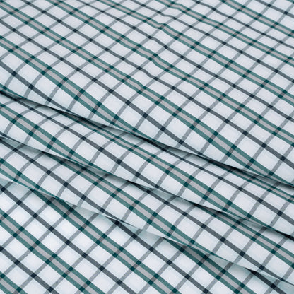 Cotton Shirting - Green, Black and White Plaid - Deadstock