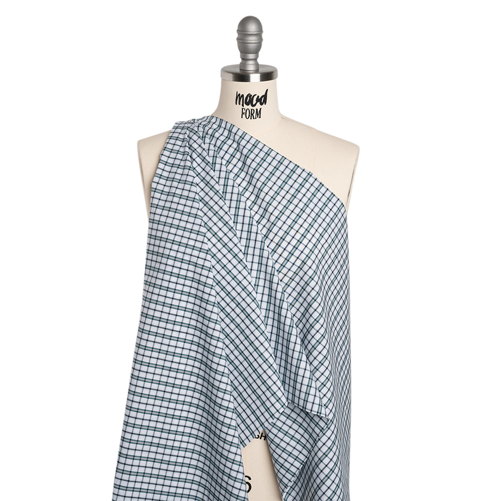 Cotton Shirting - Green, Black and White Plaid - Deadstock - Drape
