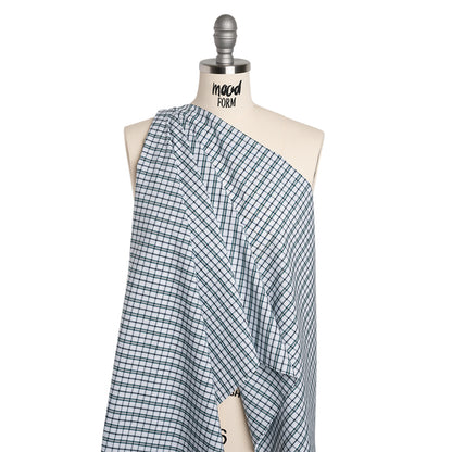 Cotton Shirting - Green, Black and White Plaid - Deadstock