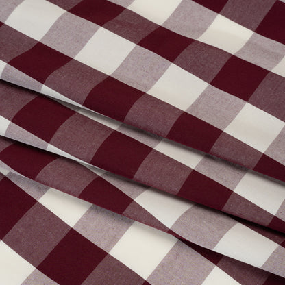 Cotton Shirting - Burgundy and Cream Buffalo Check - Deadstock