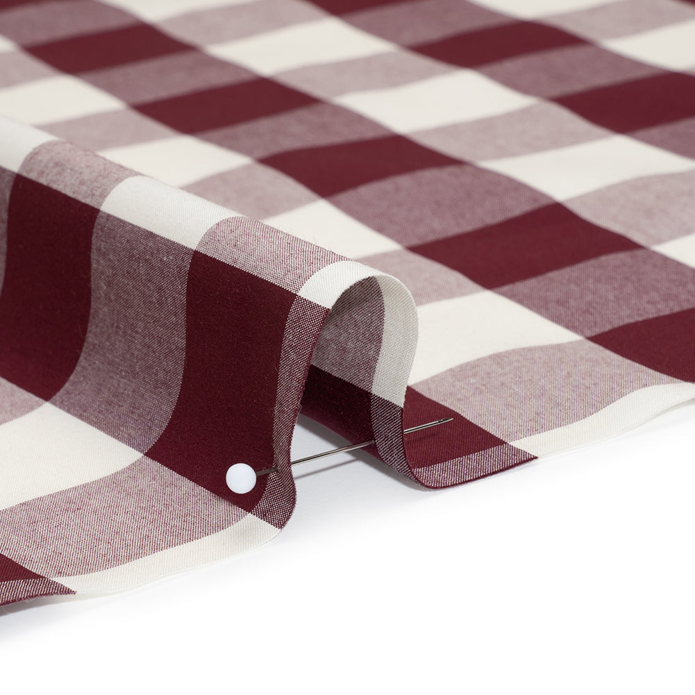 Cotton Shirting - Burgundy and Cream Buffalo Check - Deadstock - Detail