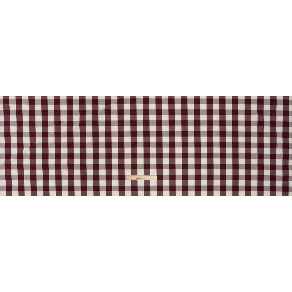 Cotton Shirting - Burgundy and Cream Buffalo Check - Deadstock - Full