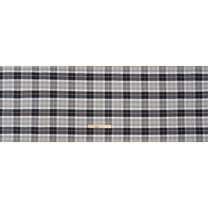 Cotton Oxford Shirting - Midnight Navy, Light Gray and Red Plaid - Deadstock
