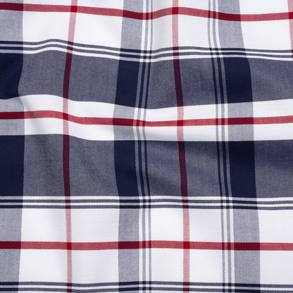 Cotton Oxford Shirting - Dark Blue, Cranberry Red and White Plaid - Deadstock