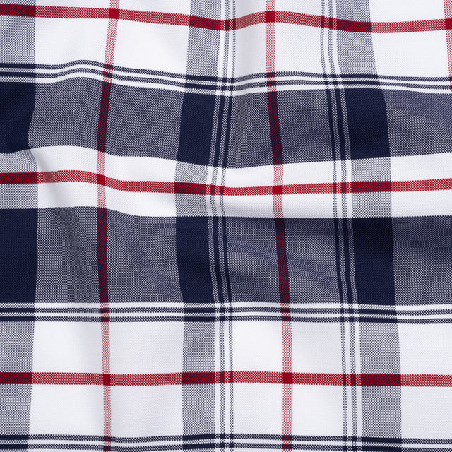 Cotton Oxford Shirting - Dark Blue, Cranberry Red and White Plaid - Deadstock