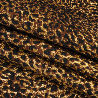 Metallic Polyester and Viscose Brocade - Brown, Black and Gold Animal Spots - Deadstock