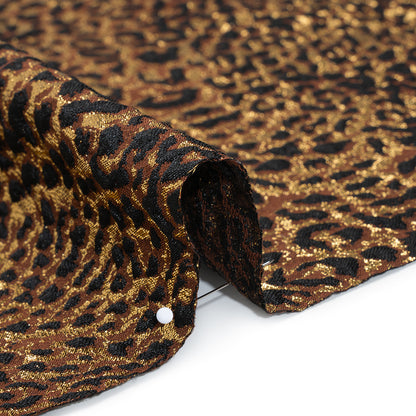 Metallic Polyester and Viscose Brocade - Brown, Black and Gold Animal Spots - Deadstock