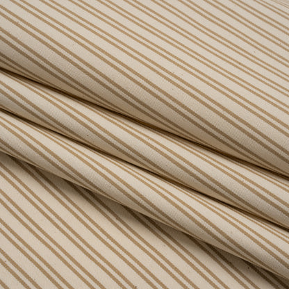 Cotton Twill - Natural Beige Speckles and Taupe Paired Stripes - Deadstock