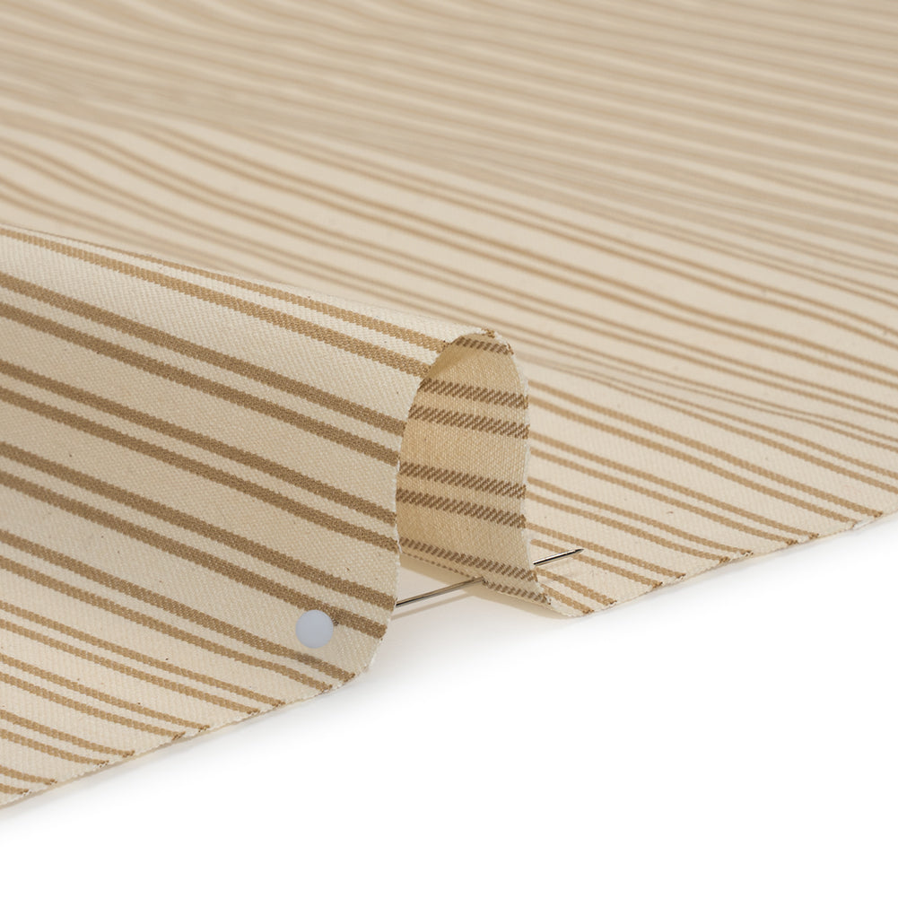 Cotton Twill - Natural Beige Speckles and Taupe Paired Stripes - Deadstock
