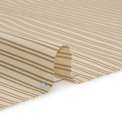 Cotton Twill - Natural Beige Speckles and Taupe Paired Stripes - Deadstock