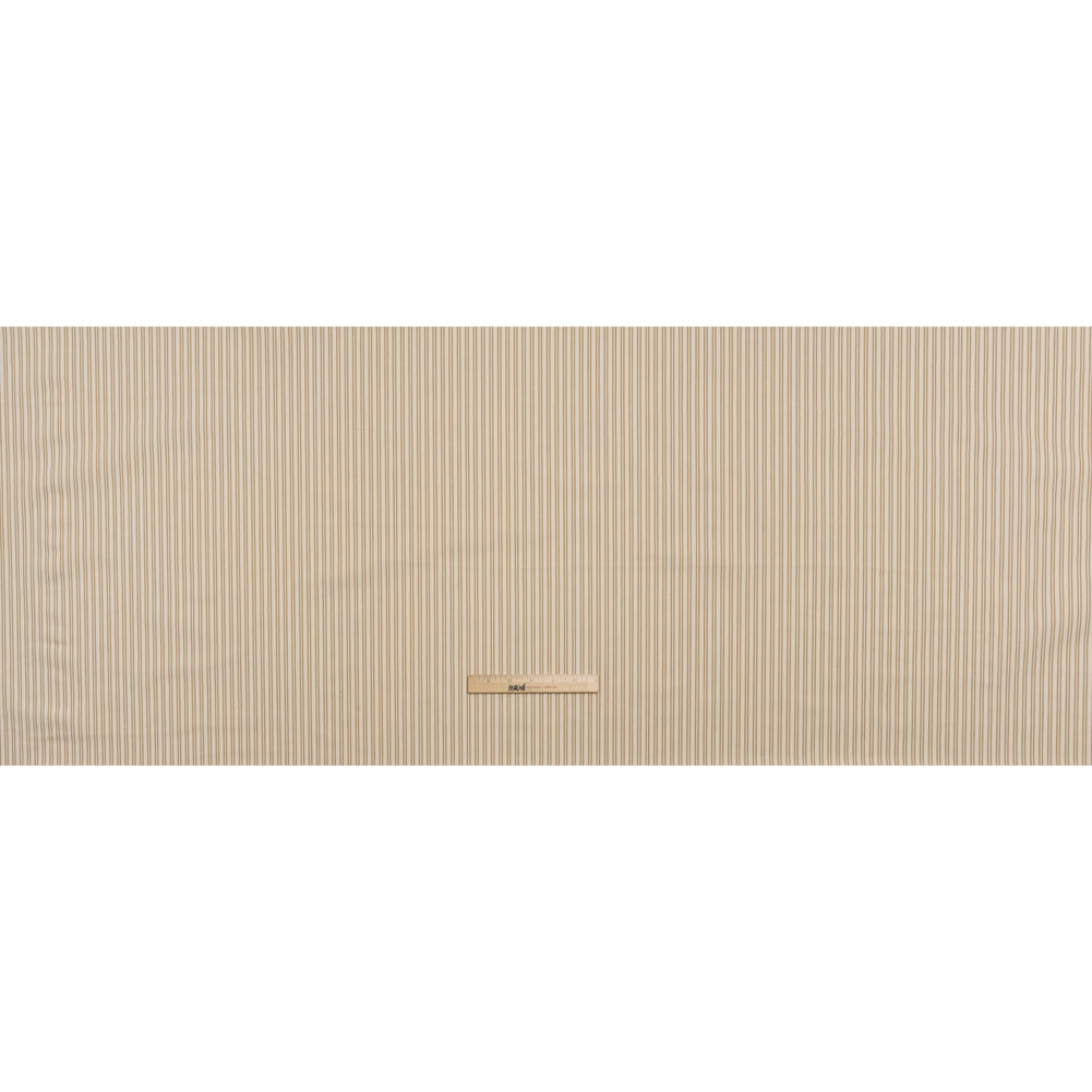 Cotton Twill - Natural Beige Speckles and Taupe Paired Stripes - Deadstock