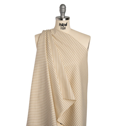 Cotton Twill - Natural Beige Speckles and Taupe Paired Stripes - Deadstock