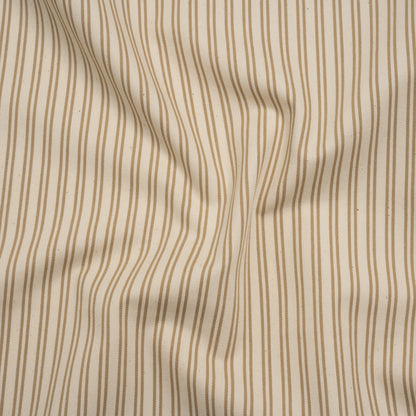 Cotton Twill - Natural Beige Speckles and Taupe Paired Stripes - Deadstock