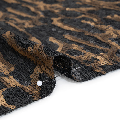 Sequins on Black Mesh - Gold and Black Abstract - Deadstock